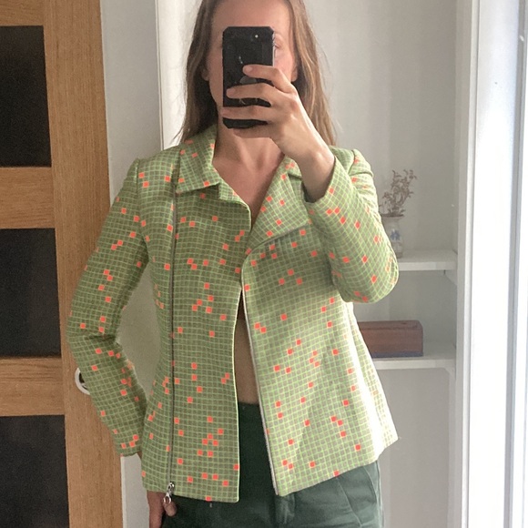 JONATHAN SAUNDERS neon checked moto jacket size 38 - Picture 13 of 14